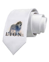 Lion Watercolor B Text Printed White Necktie