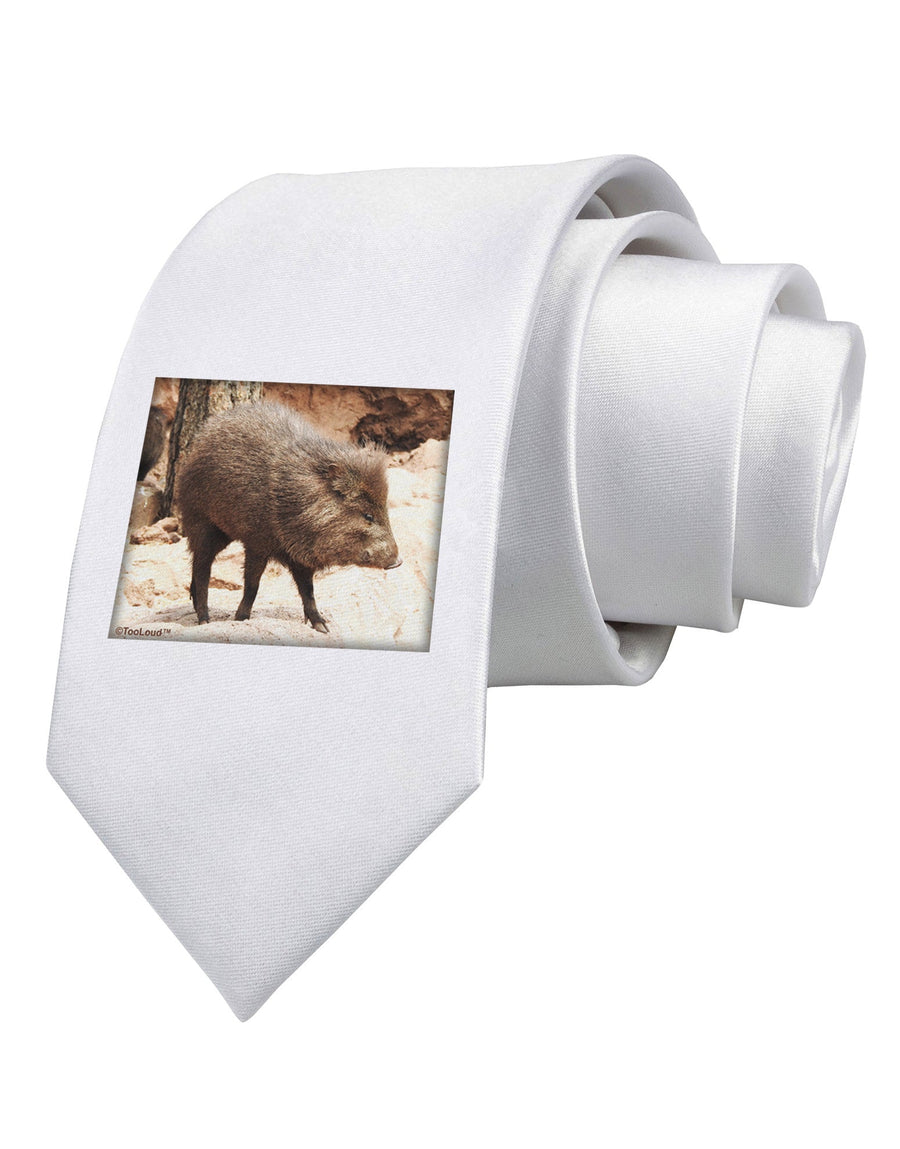 Little Javelina Printed White Necktie