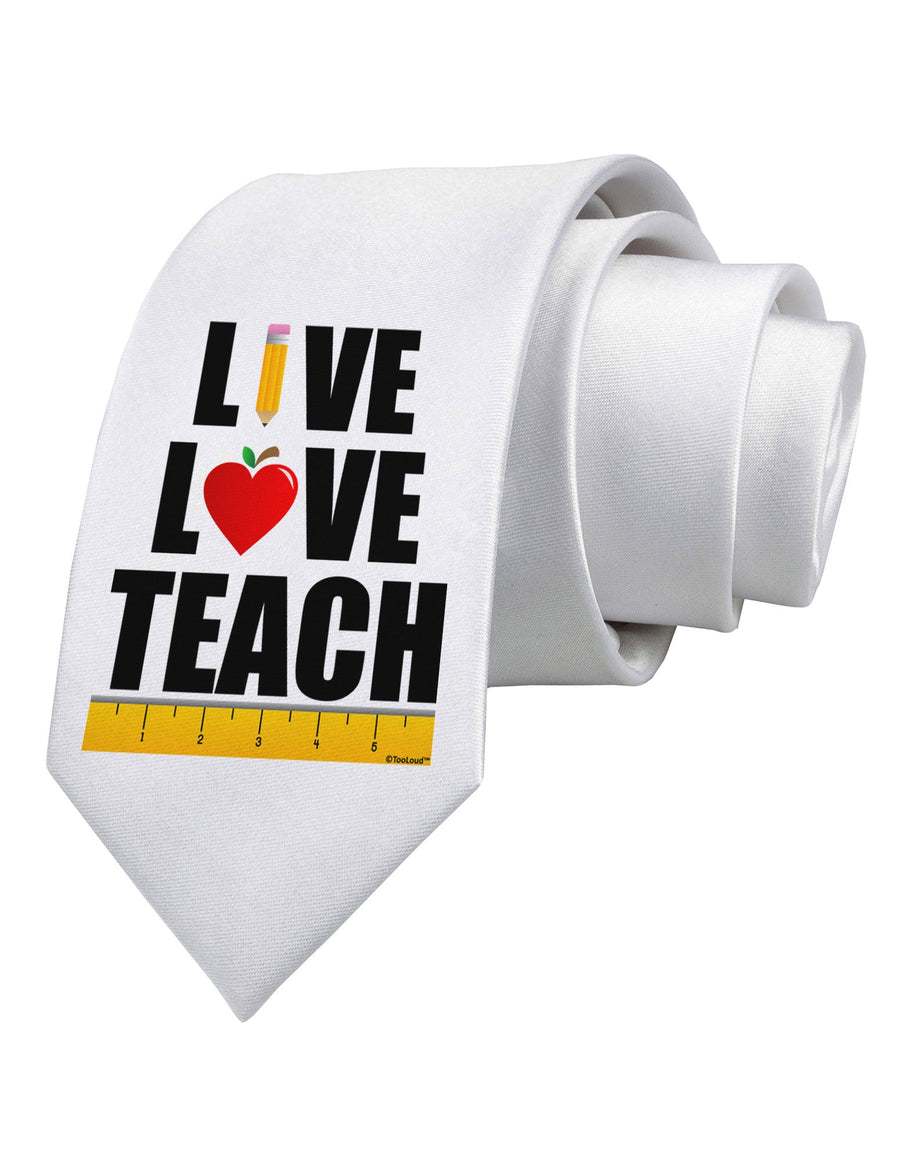 Live Love Teach Printed White Necktie