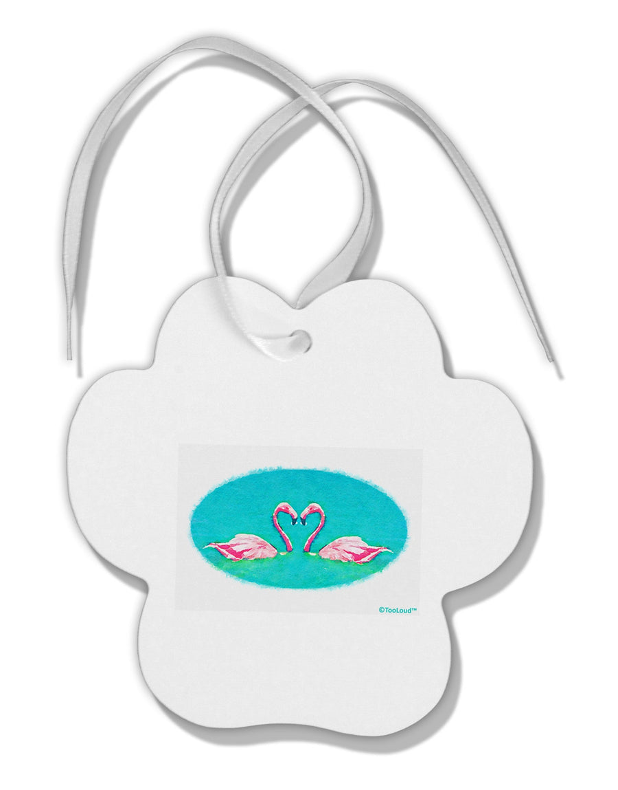 Love Birds - Flamingos Watercolor Paw Print Shaped Ornament-Ornament-TooLoud-White-Davson Sales