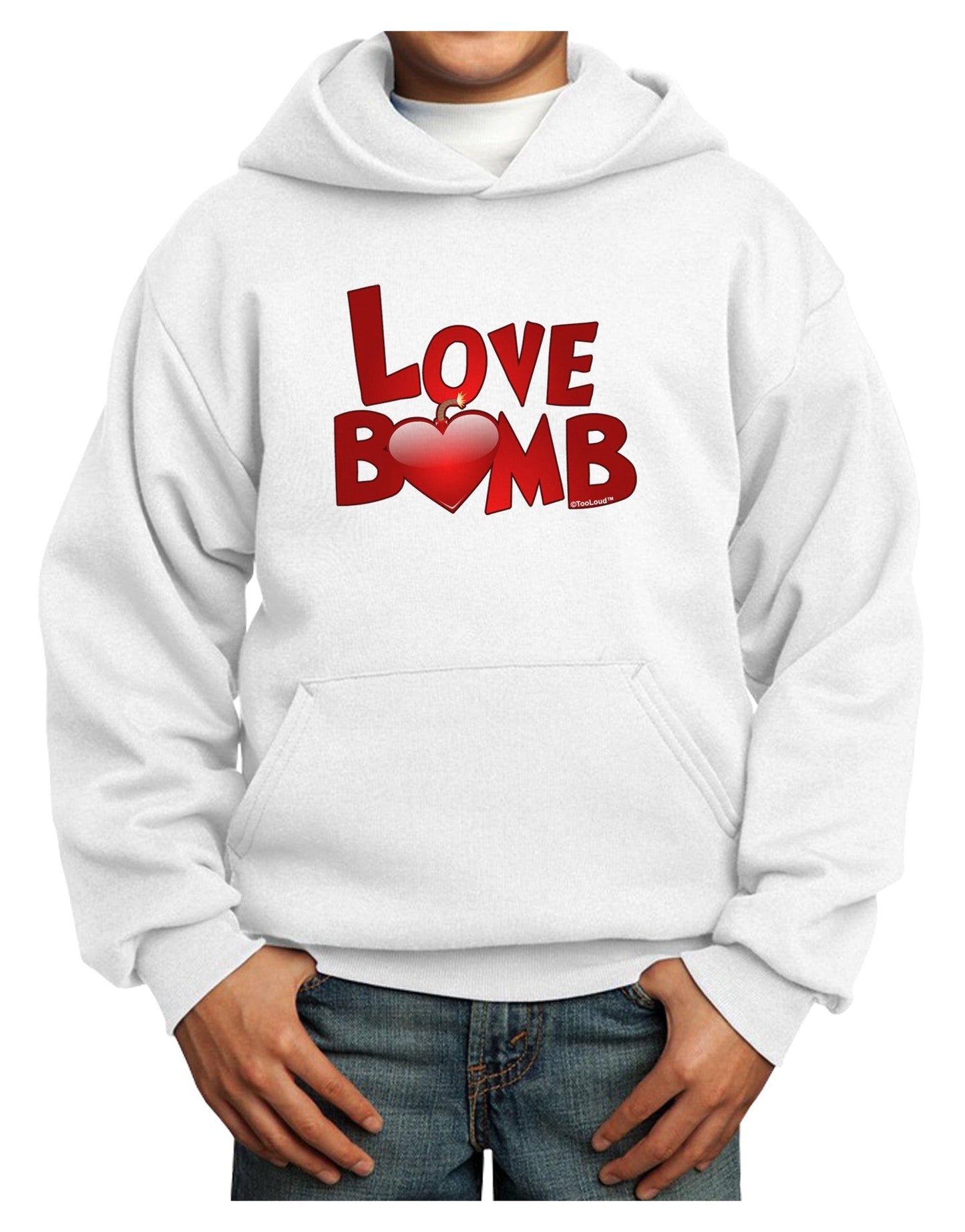 Love Bomb Text Youth Hoodie Pullover Sweatshirt-Youth Hoodie-TooLoud-White-XS-Davson Sales