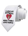 Love Pitbull More Than People Printed White Necktie