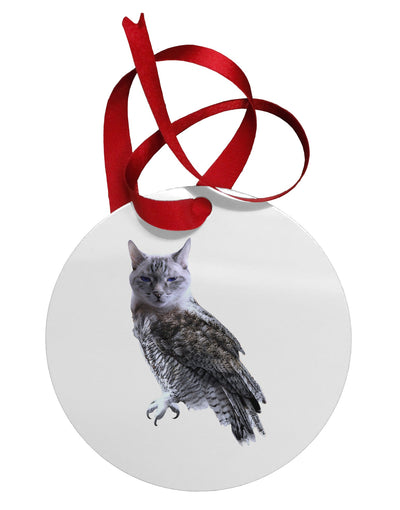 Lucky Cat Owl Circular Metal Ornament-Ornament-TooLoud-White-Davson Sales