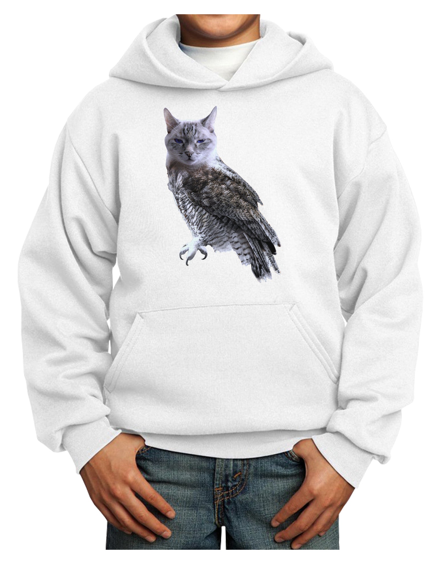 Lucky Cat Owl Youth Hoodie Pullover Sweatshirt-Youth Hoodie-TooLoud-White-XS-Davson Sales
