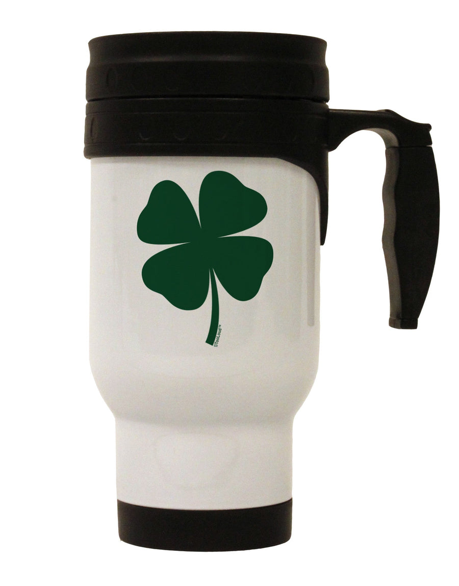 Lucky Four Leaf Clover St Patricks Day Stainless Steel 14oz Travel Mug-Travel Mugs-TooLoud-White-Davson Sales