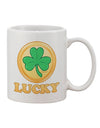 Lucky Printed 11 oz Coffee Mug with Shamrock Button Design - Expertly Crafted by TooLoud-11 OZ Coffee Mug-TooLoud-White-Davson Sales