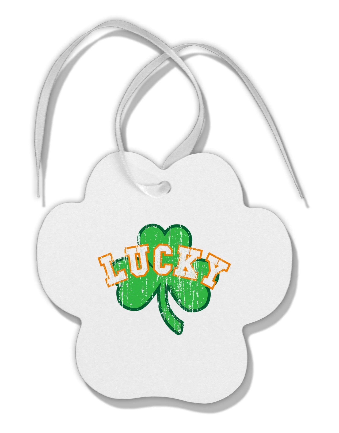 Lucky Shamrock Design Distressed Paw Print Shaped Ornament by TooLoud-Ornament-TooLoud-White-Davson Sales