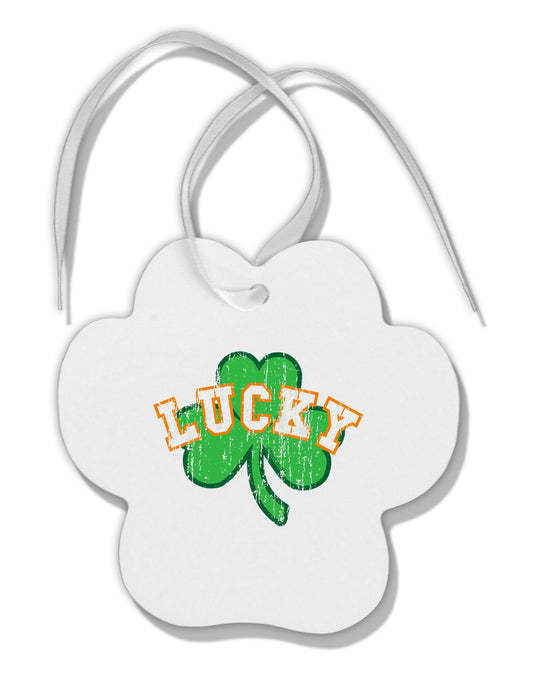 Lucky Shamrock Design Distressed Paw Print Shaped Ornament by TooLoud-Ornament-TooLoud-White-Davson Sales