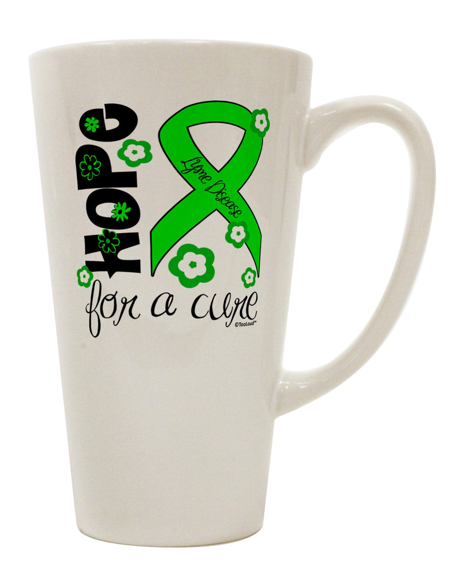 Lyme Disease Awareness - Lime Green Ribbon and Floral Design 16 oz Conical Latte Coffee Mug - TooLoud