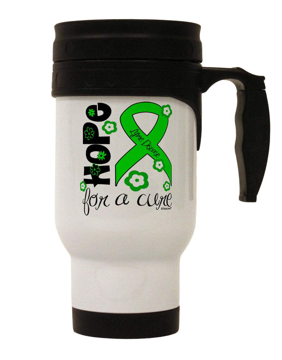 Lyme Disease Awareness - Lime Green Ribbon and Floral Design Stainless Steel 14 OZ Travel Mug - TooLoud