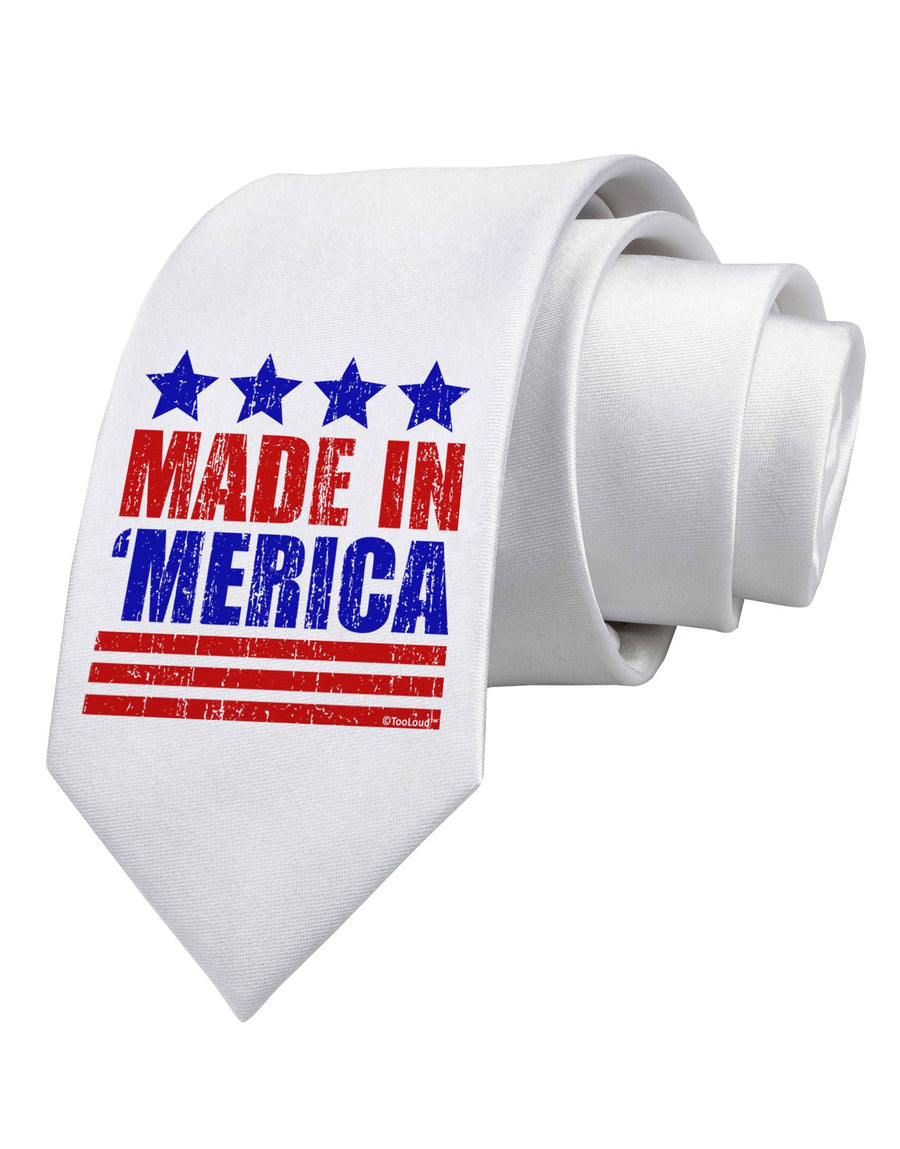 Made in Merica - Stars and Stripes Color Design Printed White Necktie