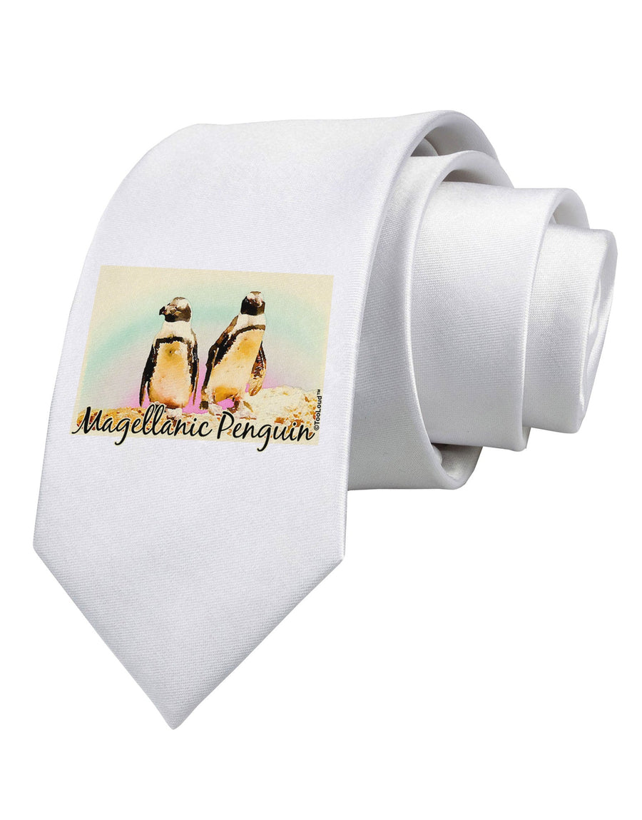 Magellanic Penguin Text Printed White Necktie