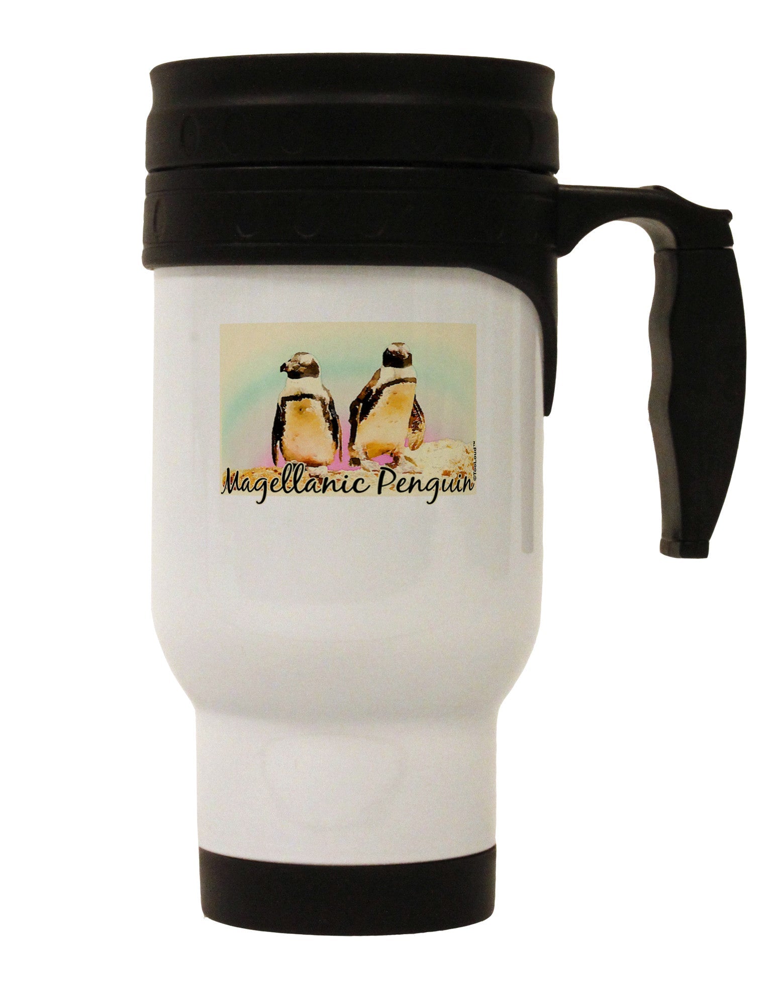 Magellanic Penguin Text Stainless Steel 14oz Travel Mug-Travel Mugs-TooLoud-White-Davson Sales