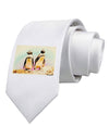 Magellanic Penguin Watercolor Printed White Necktie