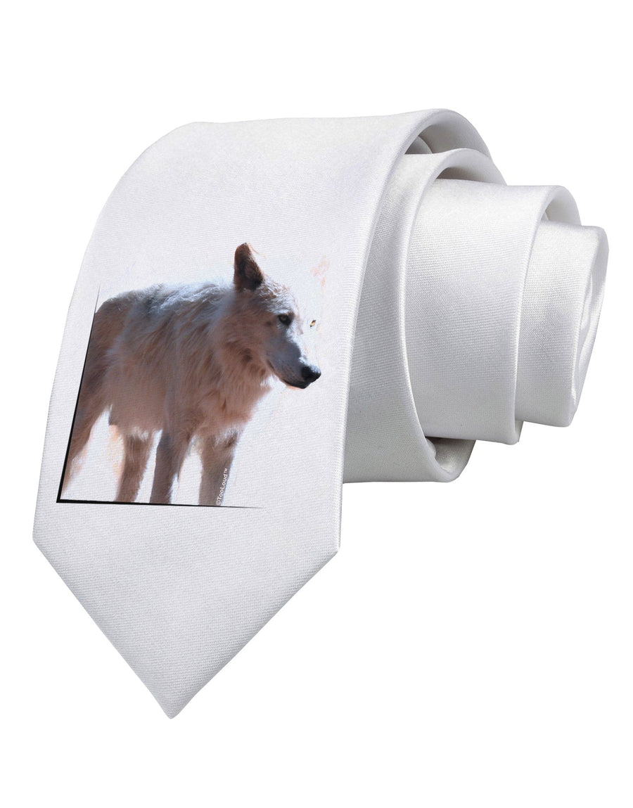 Magnificent Full White Wolf Printed White Necktie