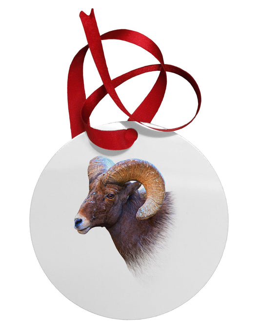 Majestic Bighorn Ram Circular Metal Ornament-Ornament-TooLoud-White-Davson Sales
