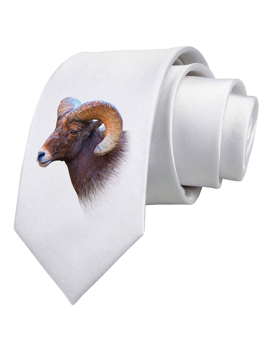 Majestic Bighorn Ram Printed White Necktie