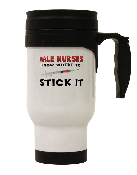Male Nurses - Stick It Stainless Steel 14oz Travel Mug-Travel Mugs-TooLoud-White-Davson Sales