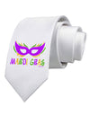 Mardi Gras - Purple Gold Green Mask Printed White Necktie by TooLoud