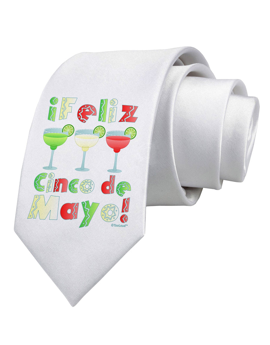 Margaritas - Mexican Flag Colors - Feliz Cinco de Mayo Printed White Necktie by TooLoud