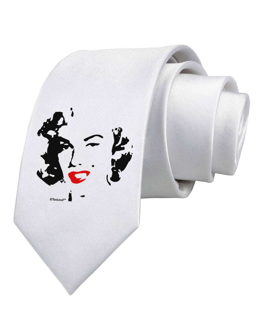 Marilyn Monroe Cutout Design Red Lips Printed White Necktie by TooLoud