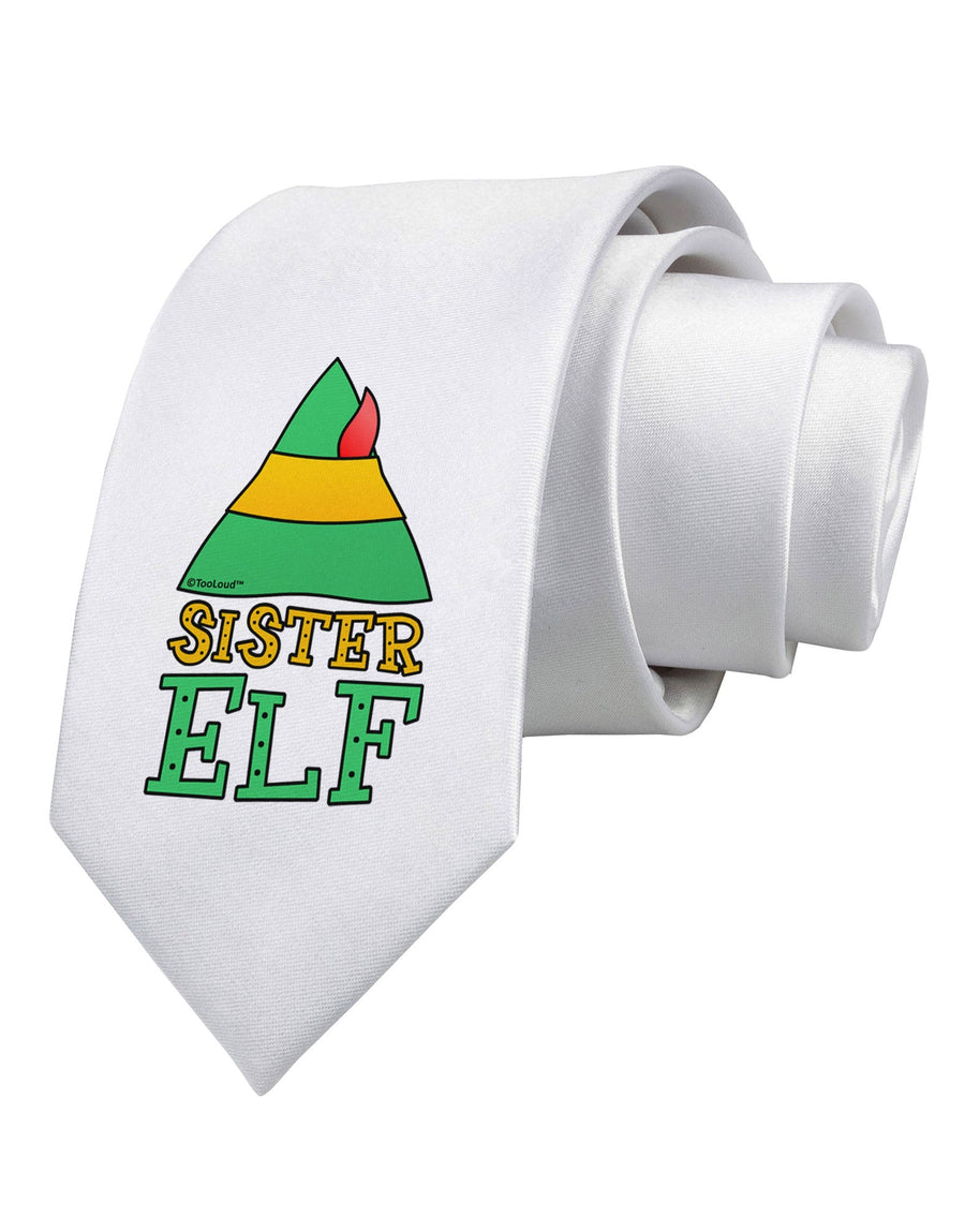 Matching Christmas Design - Elf Family - Sister Elf Printed White Necktie