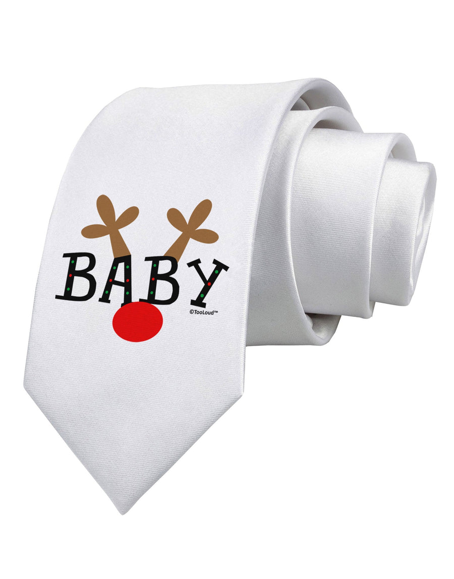 Matching Family Christmas Design - Reindeer - Baby Printed White Necktie by TooLoud