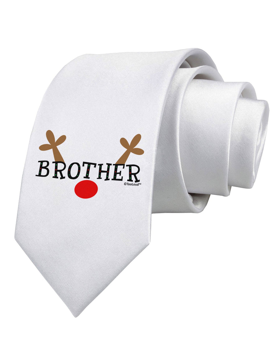 Matching Family Christmas Design - Reindeer - Brother Printed White Necktie by TooLoud