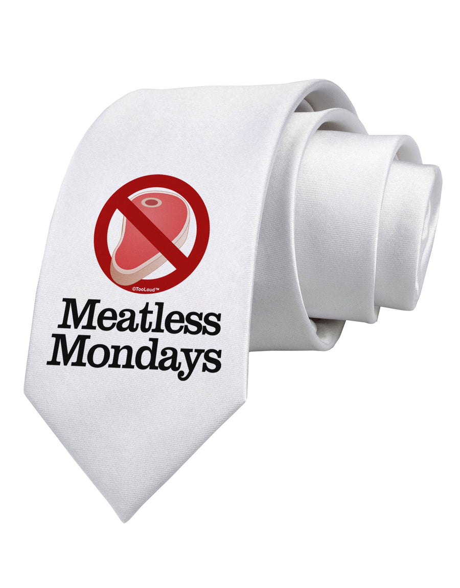 Meatless Mondays Printed White Necktie by TooLoud