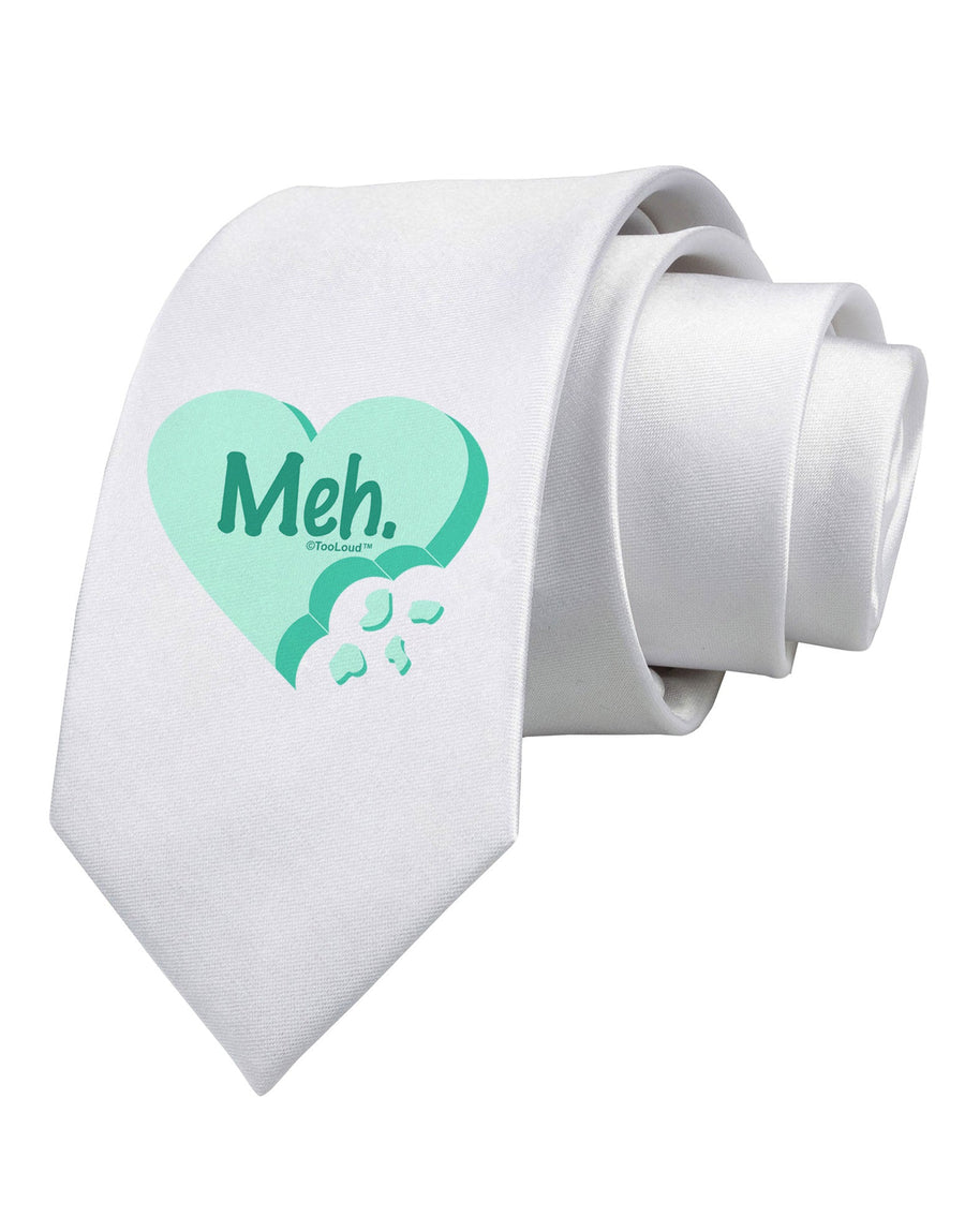 Meh Candy Heart Green - Valentines Day Printed White Necktie by TooLoud