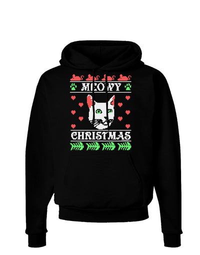 Meowy Christmas Cat Knit Look Dark Hoodie Sweatshirt by-Hoodie-TooLoud-Black-Small-Davson Sales