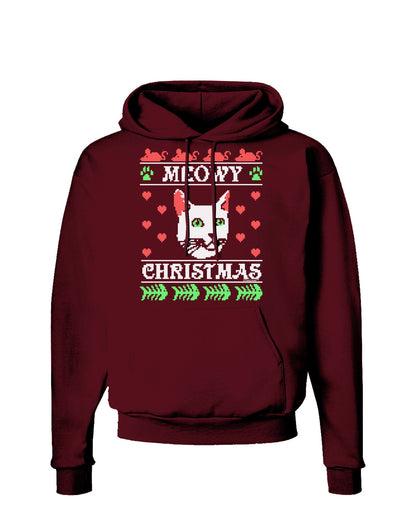 Meowy Christmas Cat Knit Look Dark Hoodie Sweatshirt by-Hoodie-TooLoud-Maroon-Small-Davson Sales