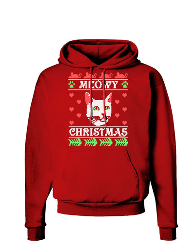 Meowy Christmas Cat Knit Look Dark Hoodie Sweatshirt by-Hoodie-TooLoud-Red-Small-Davson Sales