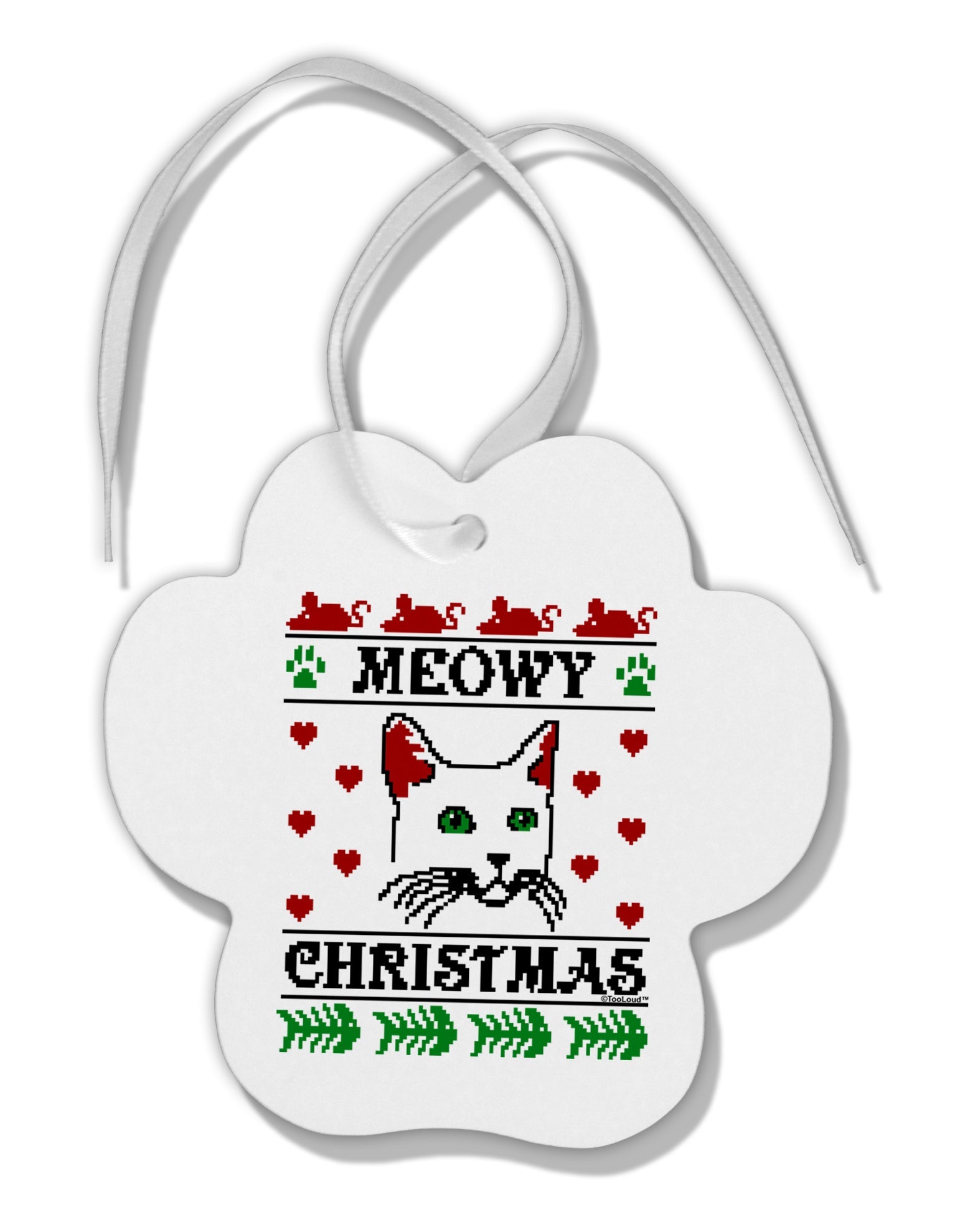 Meowy Christmas Cat Knit Look Paw Print Shaped Ornament by TooLoud-TooLoud-White-Davson Sales