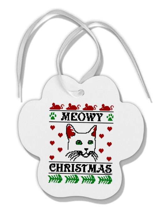 Meowy Christmas Cat Knit Look Paw Print Shaped Ornament by TooLoud-TooLoud-White-Davson Sales