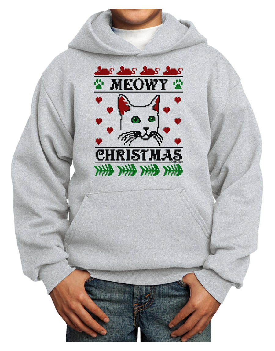 Meowy Christmas Cat Knit Look Youth Hoodie Pullover Sweatshirt by-Youth Hoodie-TooLoud-White-XS-Davson Sales