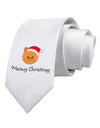 Meowy Christmas Cute Cat Santa Hat Printed White Necktie