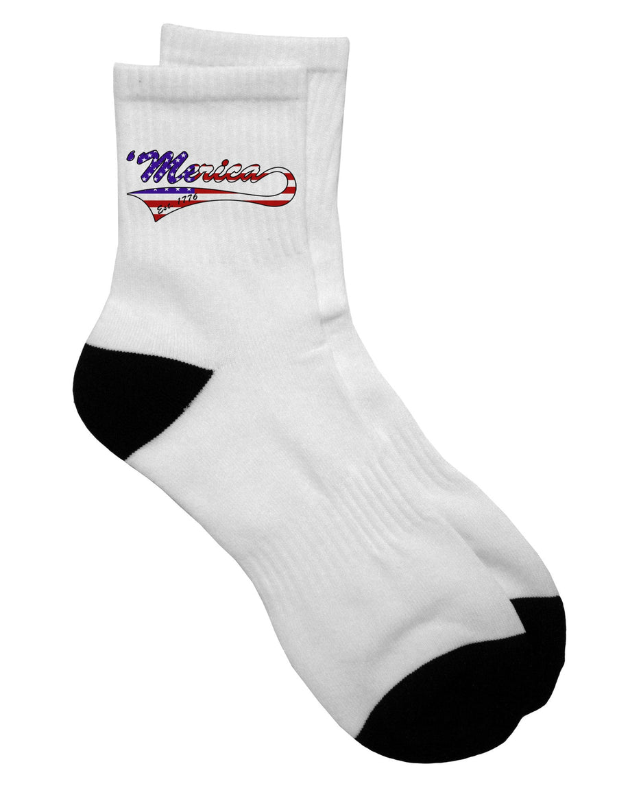 "Merica Established 1776 - Adult Short Socks with American Flag Style" - TooLoud-Socks-TooLoud-White-Ladies-4-6-Davson Sales