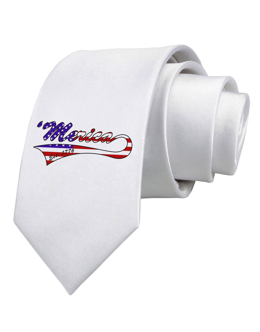 Merica Established 1776 - American Flag Style Printed White Necktie by TooLoud