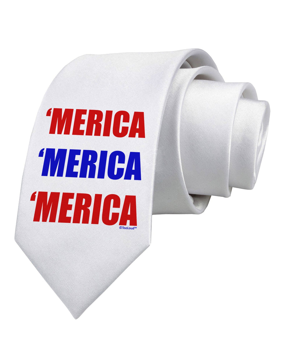 Merica Merica Merica - Red and Blue Printed White Necktie