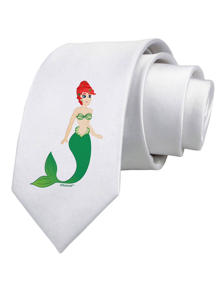 Mermaid Design - Green Printed White Necktie