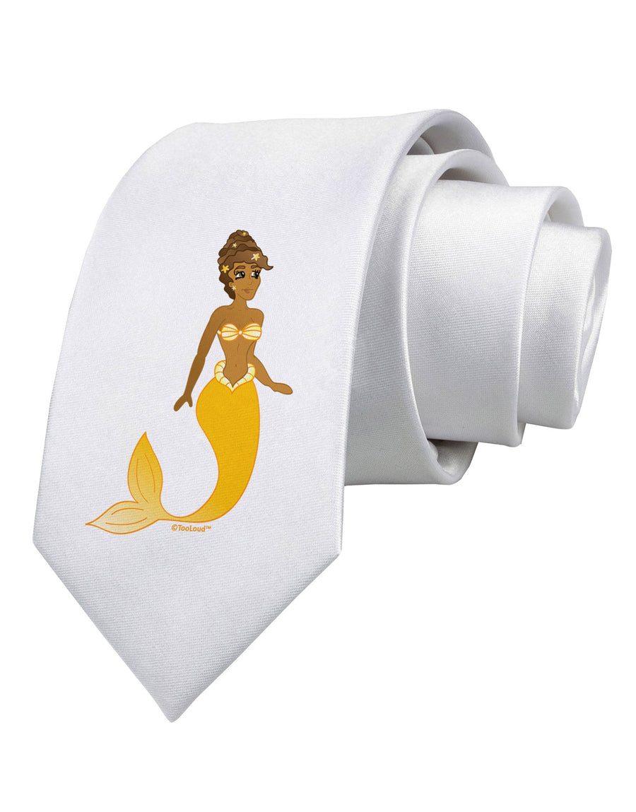 Mermaid Design - Yellow Printed White Necktie