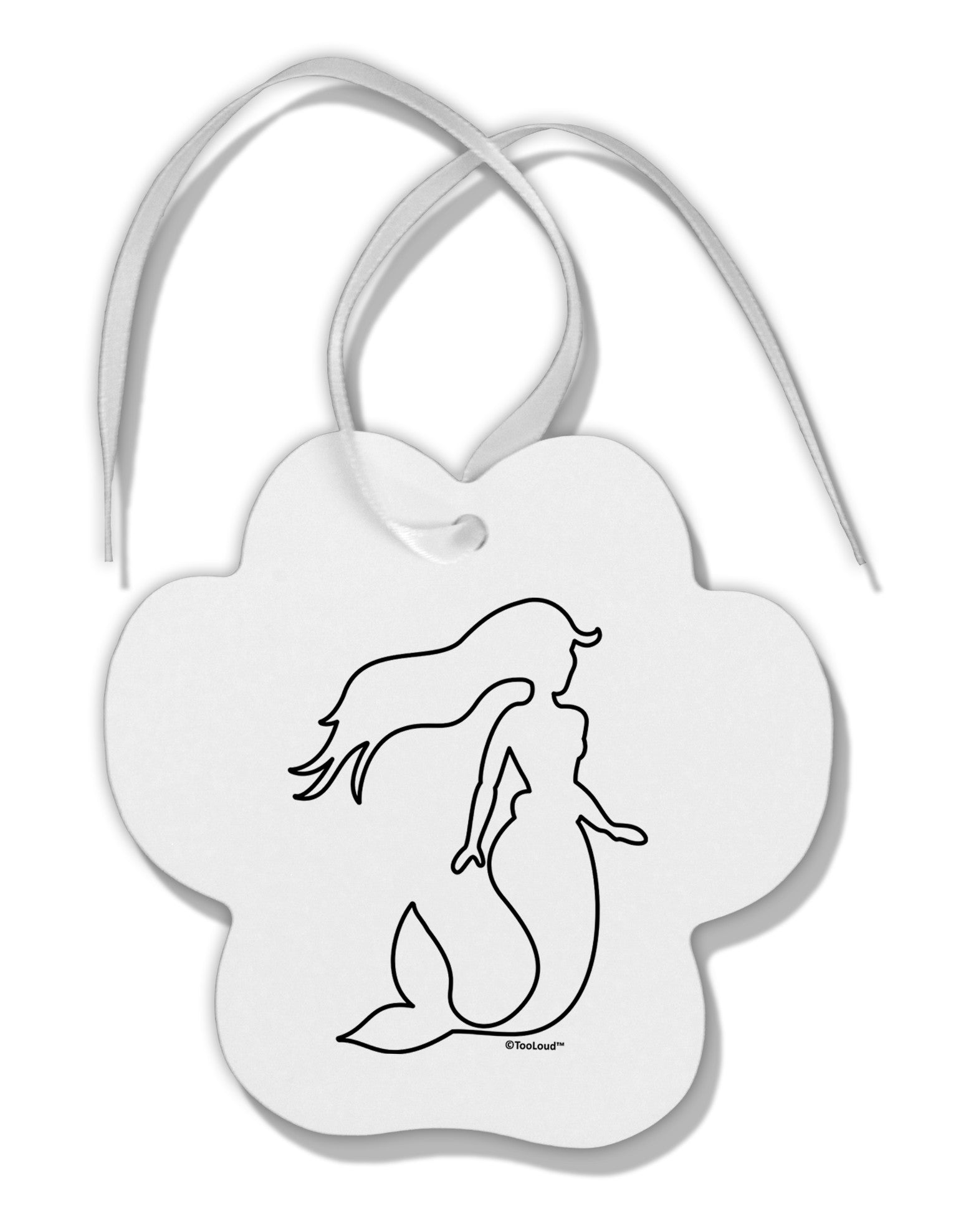 Mermaid Outline Paw Print Shaped Ornament-Ornament-TooLoud-White-Davson Sales