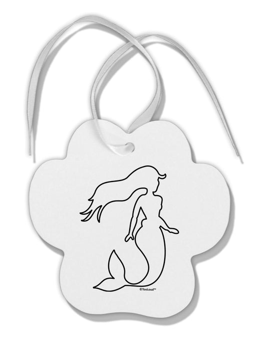 Mermaid Outline Paw Print Shaped Ornament-Ornament-TooLoud-White-Davson Sales