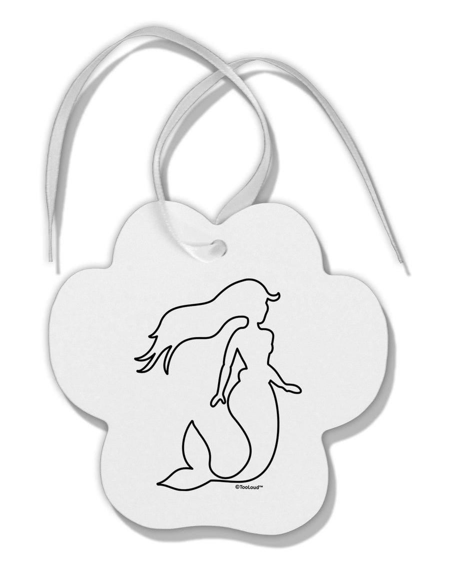 Mermaid Outline Paw Print Shaped Ornament-Ornament-TooLoud-White-Davson Sales