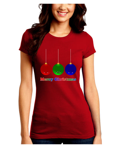 Merry Christmas Cute Christmas Ornaments Juniors Crew Dark T-Shirt-Ornament-TooLoud-Red-Juniors Fitted Small-Davson Sales