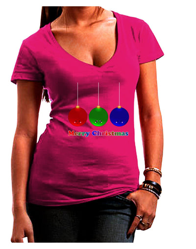 Merry Christmas Cute Christmas Ornaments Juniors V-Neck Dark T-Shirt-Womens V-Neck T-Shirts-TooLoud-Hot-Pink-Juniors Fitted Small-Davson Sales