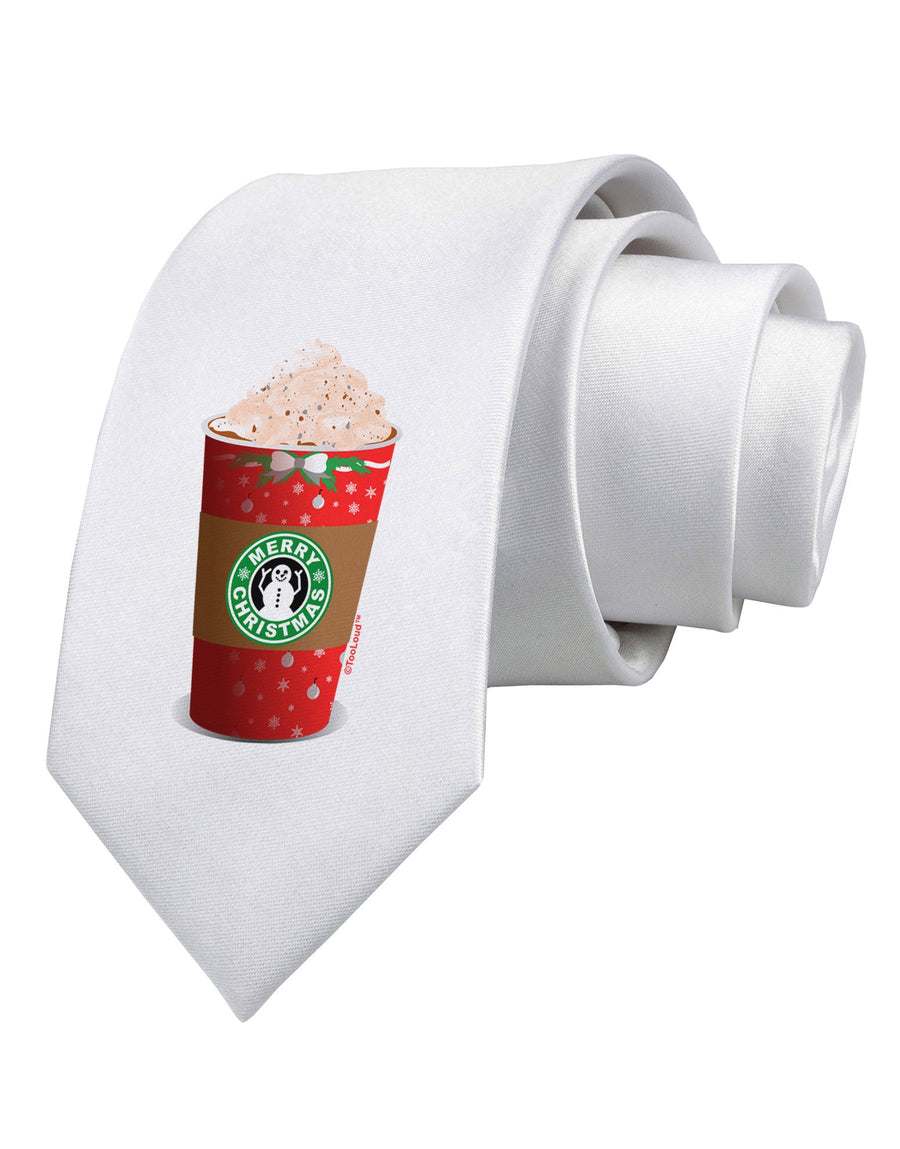 Merry Christmas Latte Cup Printed White Necktie