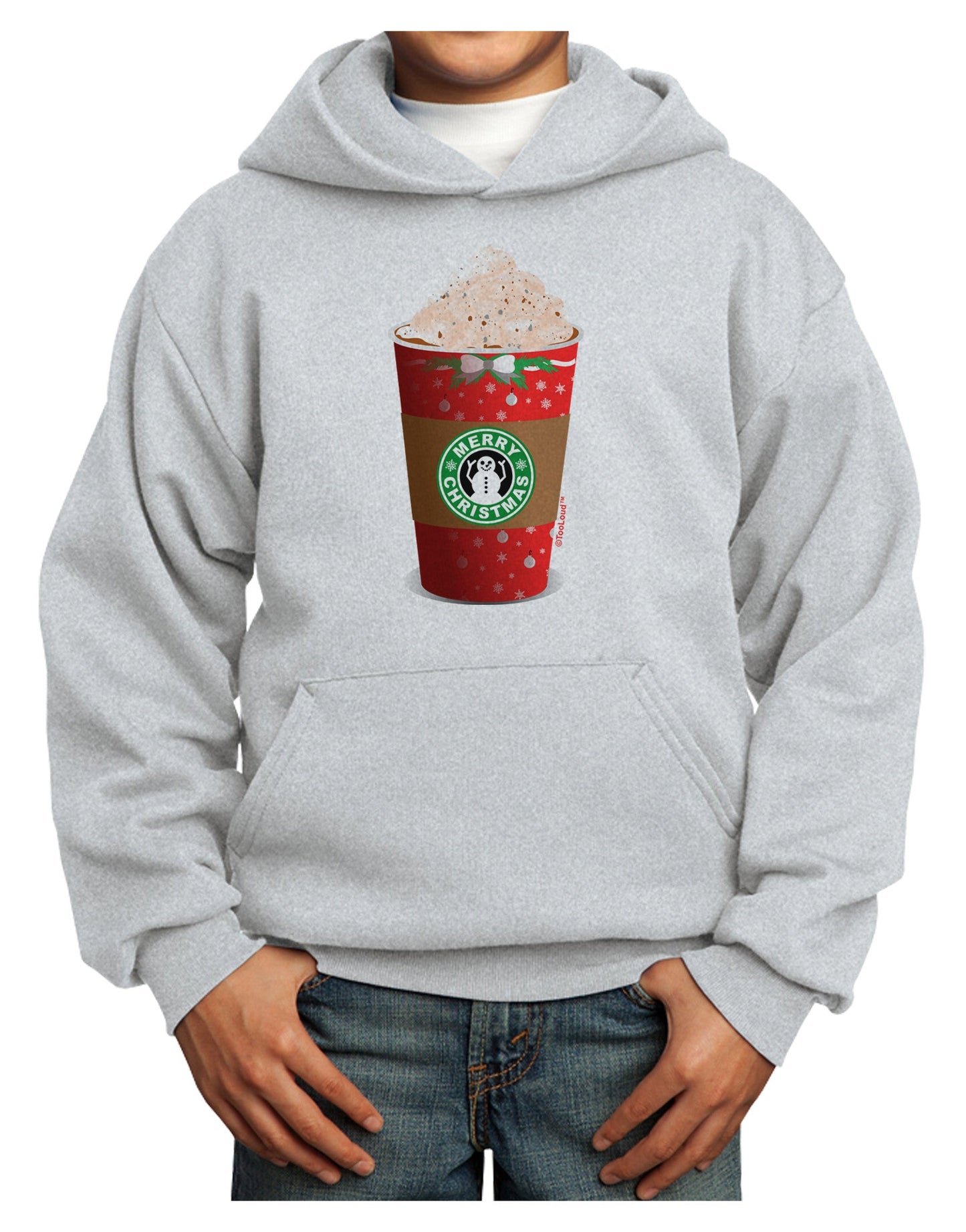 Merry Christmas Latte Cup Youth Hoodie Pullover Sweatshirt-Youth Hoodie-TooLoud-Ash-XS-Davson Sales