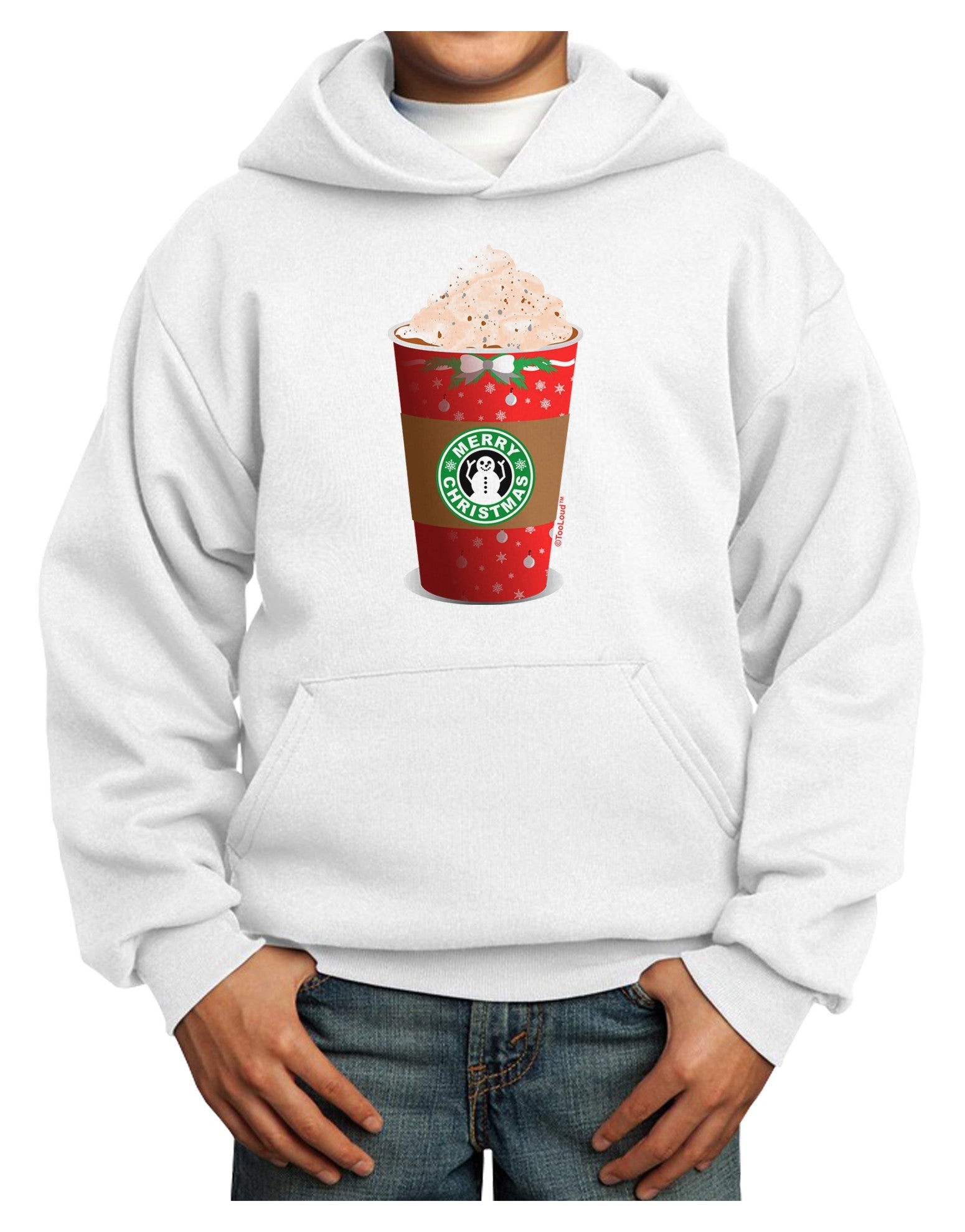 Merry Christmas Latte Cup Youth Hoodie Pullover Sweatshirt-Youth Hoodie-TooLoud-White-XS-Davson Sales